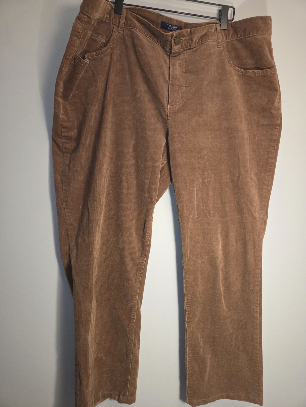 Chaps Straight Leg Corduroy Pants Camel Brown Tan Size 18W Stretch.